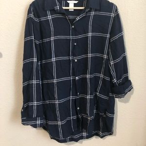 navy plaid button down shirt